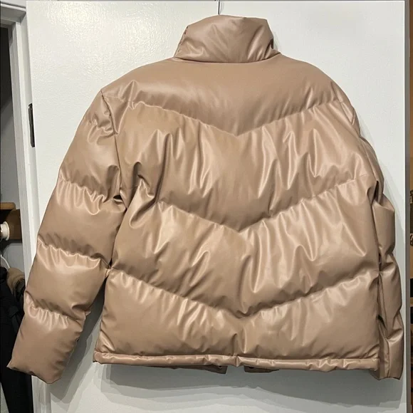 Steve Madden Taupe Faux-Leather Quilted Puffer Jacket - Picture 5 of 5